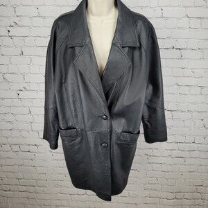 Savannah Black Genuine Leather Buttoned Pockets Lined Jacket Size Small S